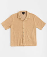 Textured Knit Short Sleeve Button Down Shirt - Taupe